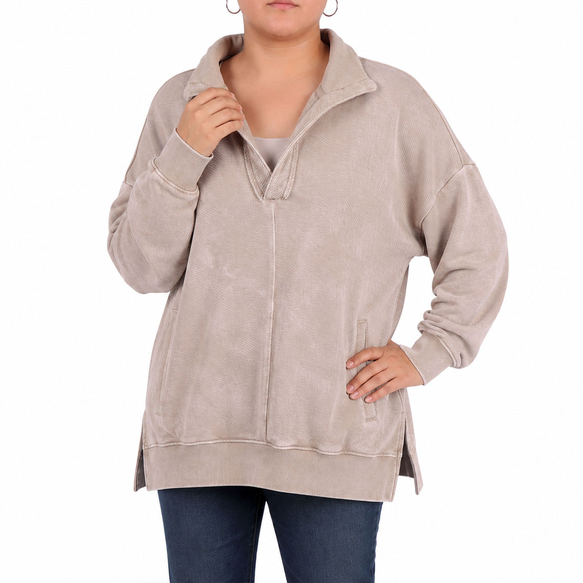 Sudadera Holgada Cuello V Polo Jeanious para Mujer Curvy image number null