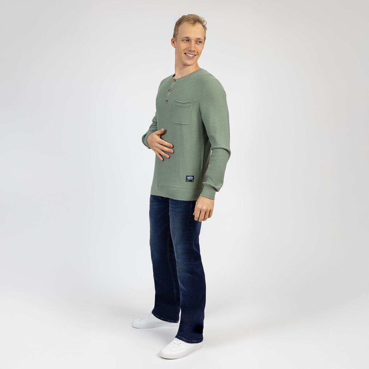 Su&eacute;ter Tejido Fino Verde Oscuro Nautica Cuello Redondo para Hombre image number null