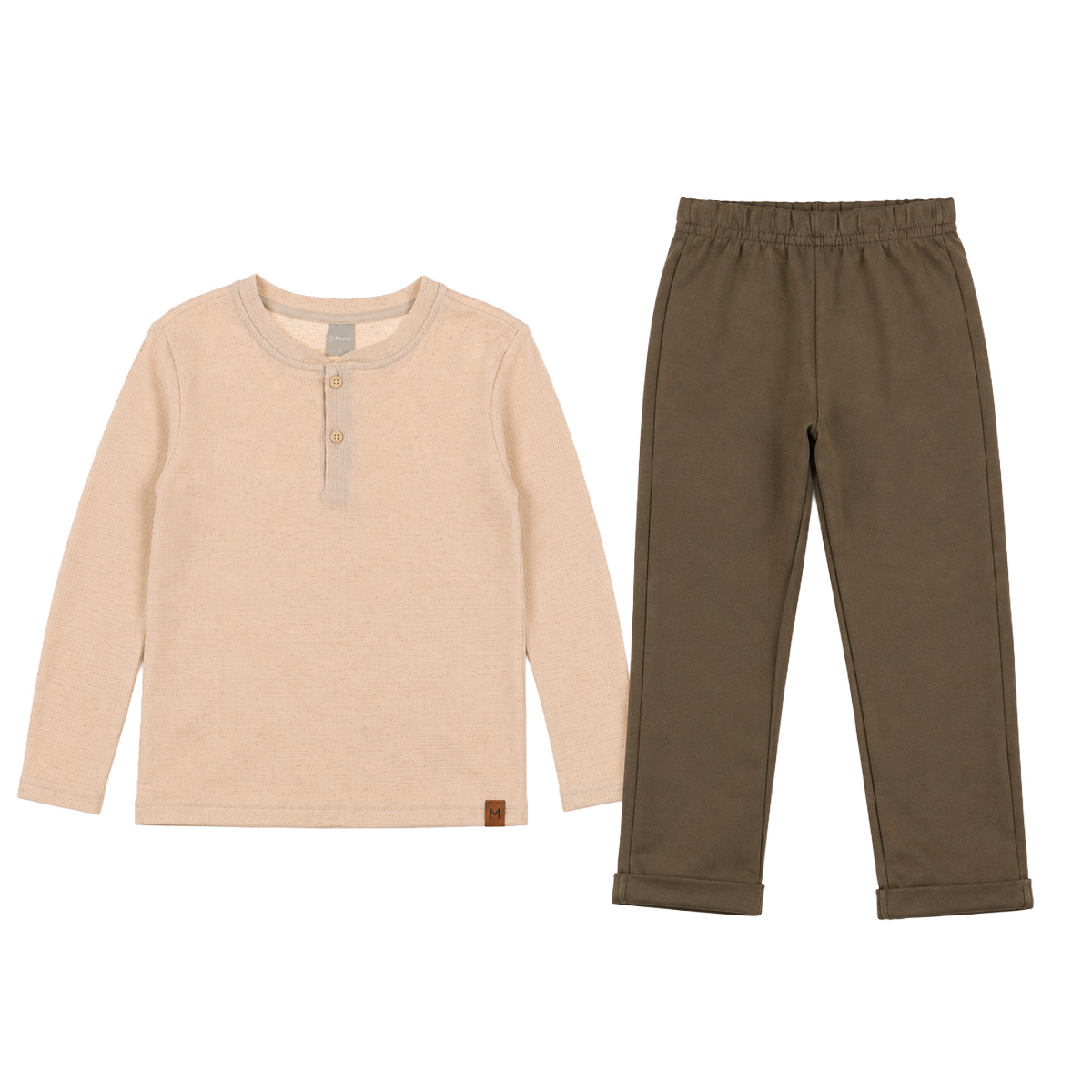Conjunto 2 Piezas: Playera Cuello Henley Pantal&oacute;n Mundi para Ni&ntilde;o image number null