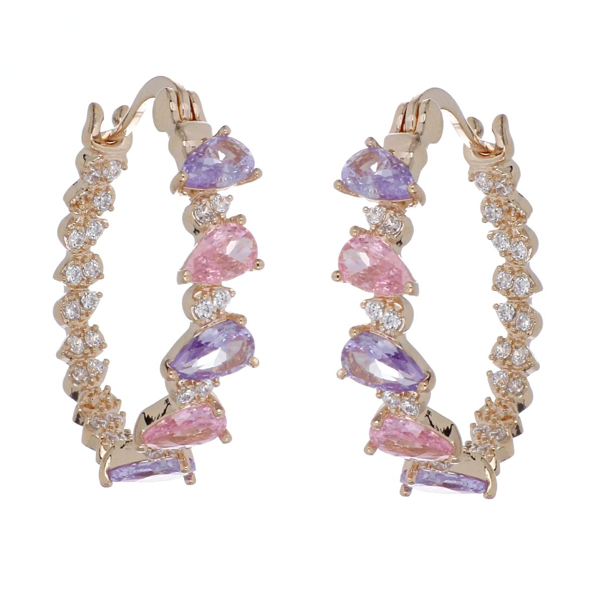 Arracada Mediana Con Circonitas Rosa y Lavander Acabada En Chapado Oro Rosa Farfalla Bonetti image number null