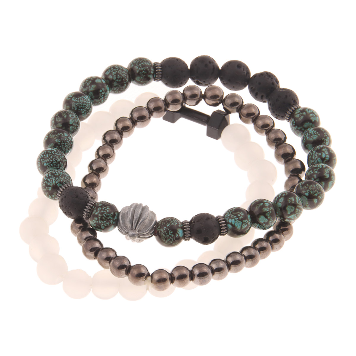 Set 3 Pulseras Cuentas Dise&ntilde;o Moderno Level 26 para Hombre image number null
