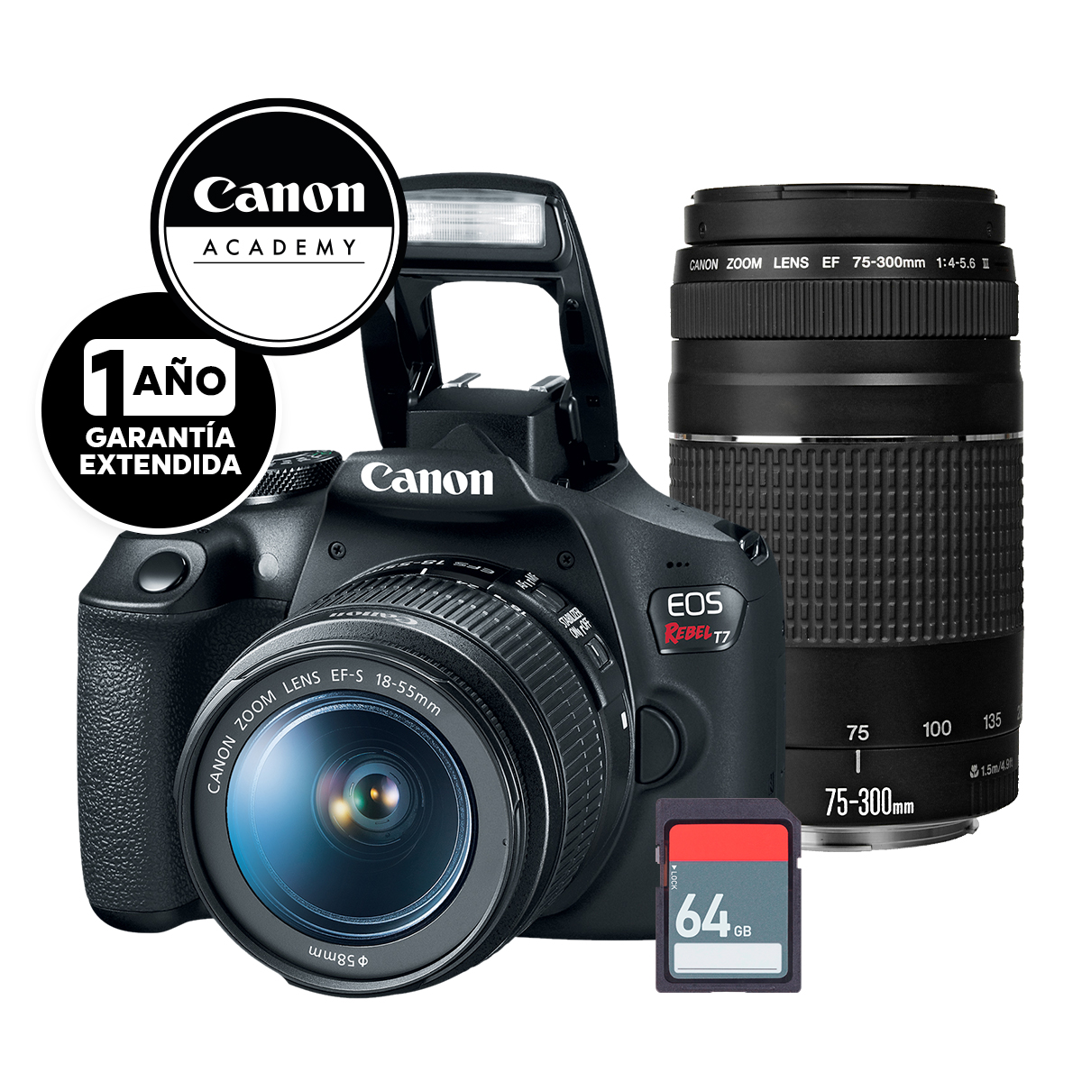 Camara Canon Kit T7 Ef-S 18-55mm Ef 75-300mm Sd64g image number null