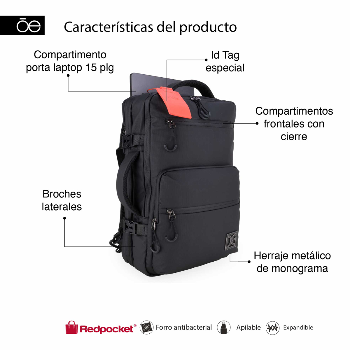 Mochila Porta Lap Negra Cloe  SS 832 image number null
