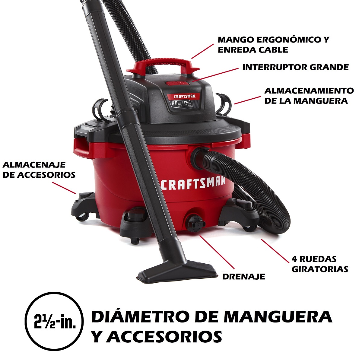 Aspiradora de 12 Galones y 6 HP para Seco y Mojado Mod. CMXEVBE17594 Craftsman image number null