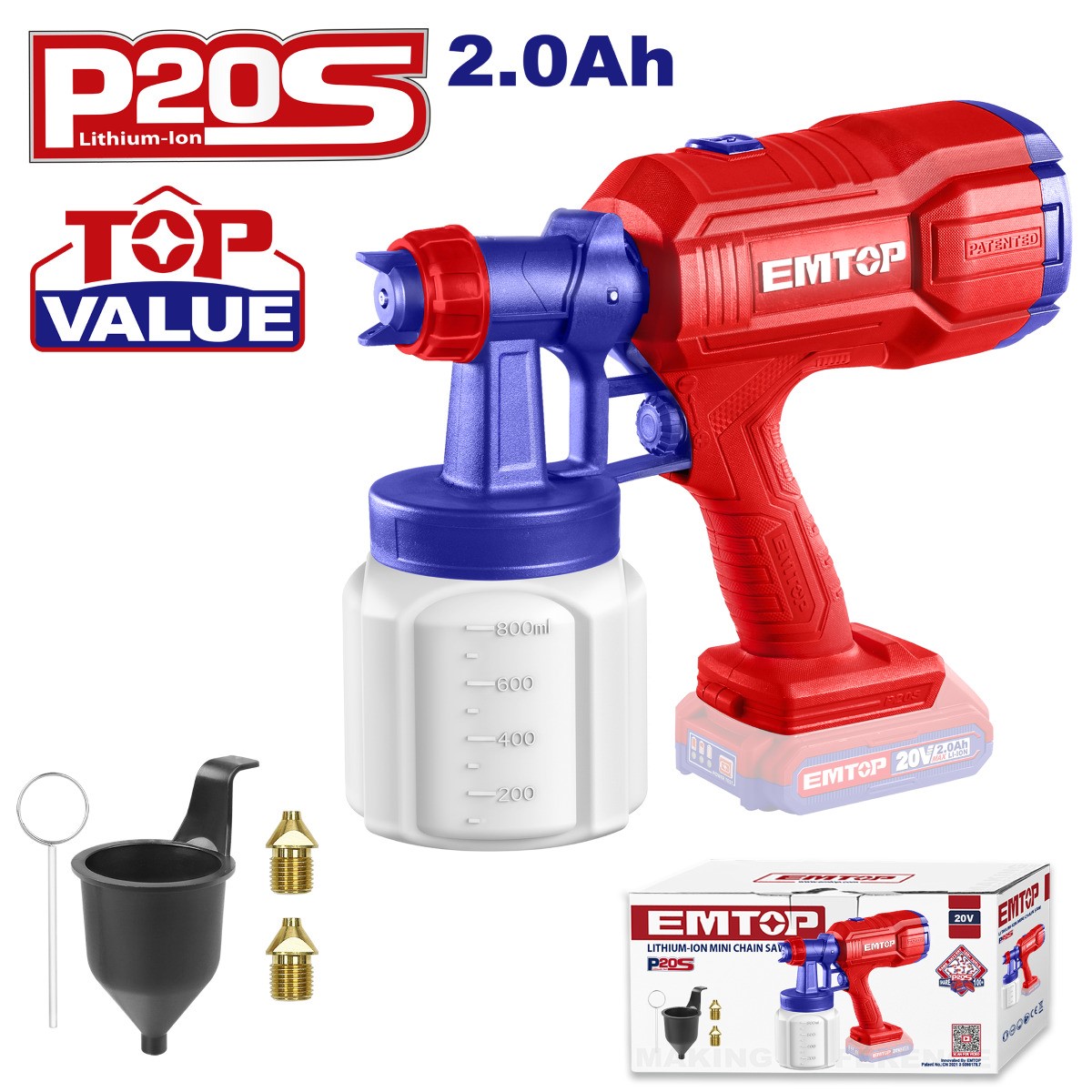 Pistola de Pintura inal&aacute;mbrica 20V de 800 ml EMTOP_ image number null
