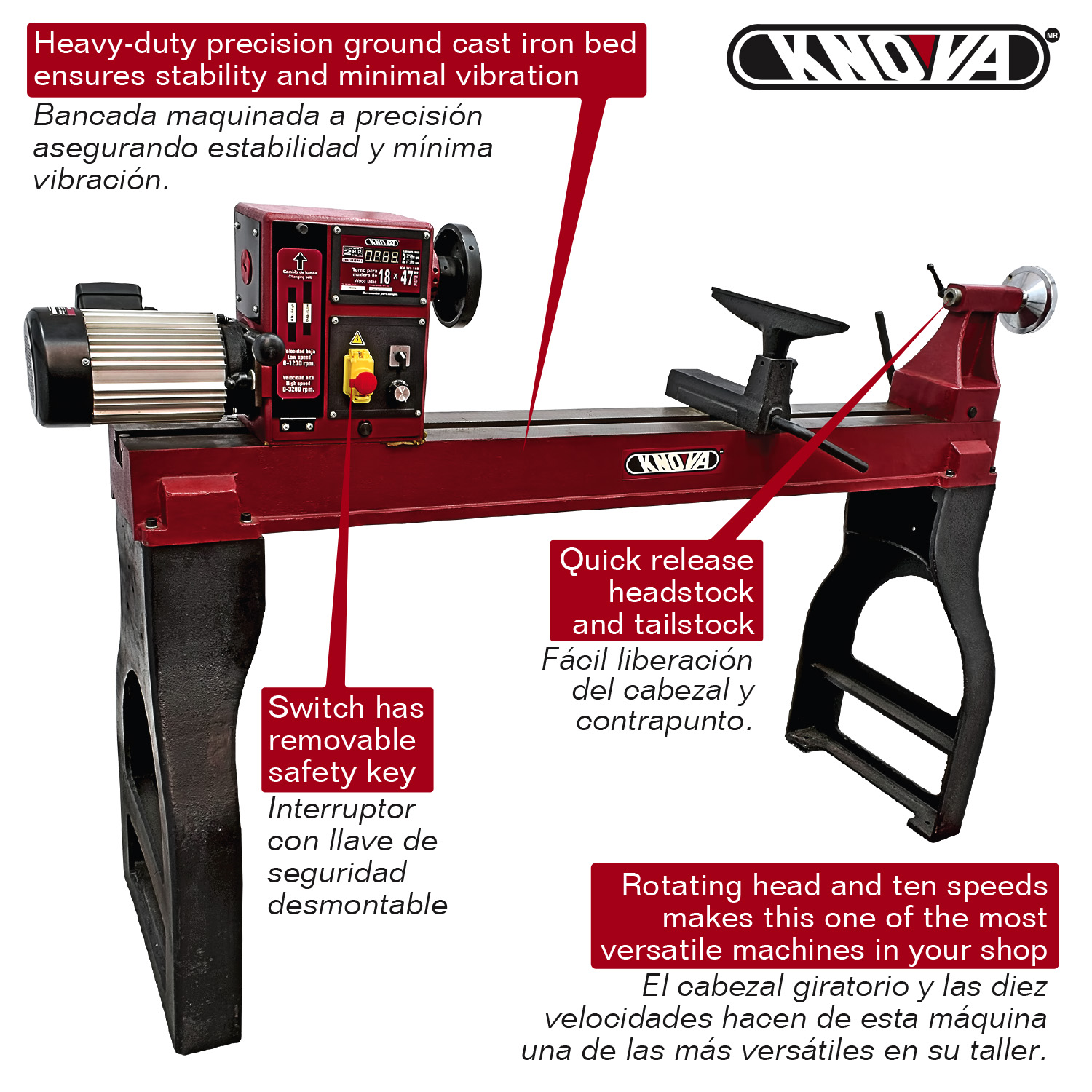 Torno para Madera de 18" de uso profesional KN WL-18B Knova image number null