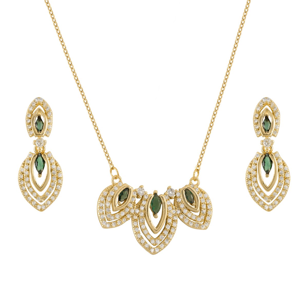 Juego de Dama dorado con zirconia en tono verde y blanco JRILLDRF49 Chapa de Oro Unlimited by Oro Boleado image number null