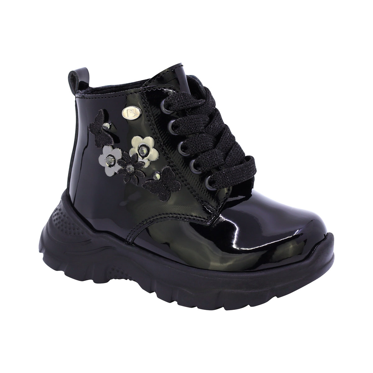 Tenis Bota en Charol Coqueta Negro con Agujeta para Ni&ntilde;a image number null