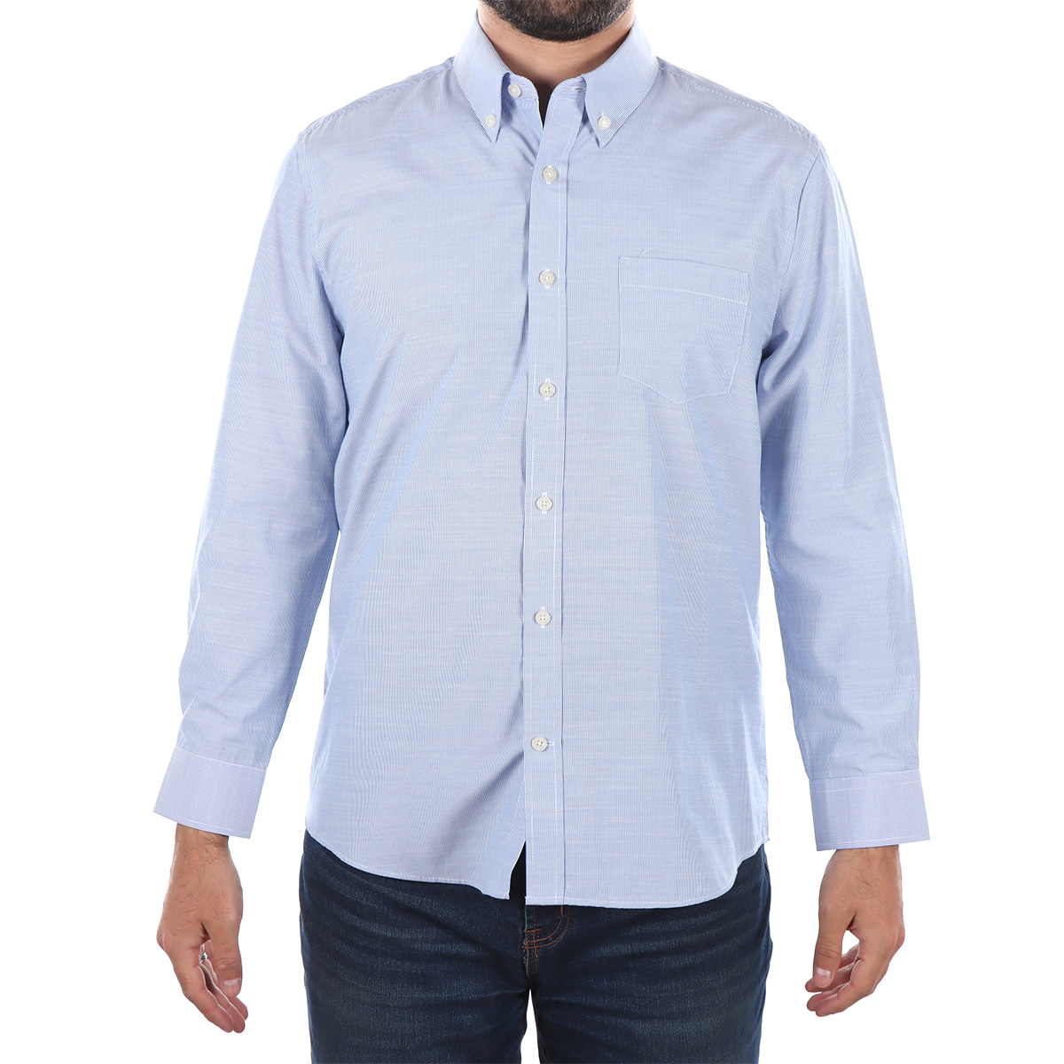 Camisa Manga Larga Rayas Azul Claro Bot&oacute;n Down Haggar para Hombre image number null