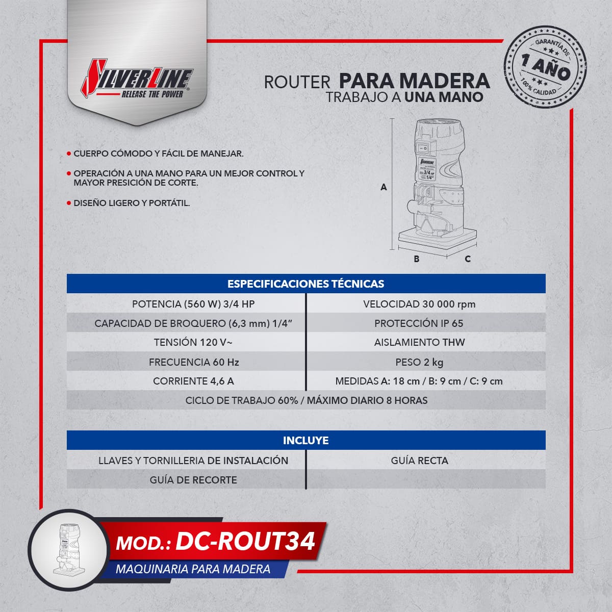 Router Silverline 3/4HP+ Juego de 5 Brocas image number null