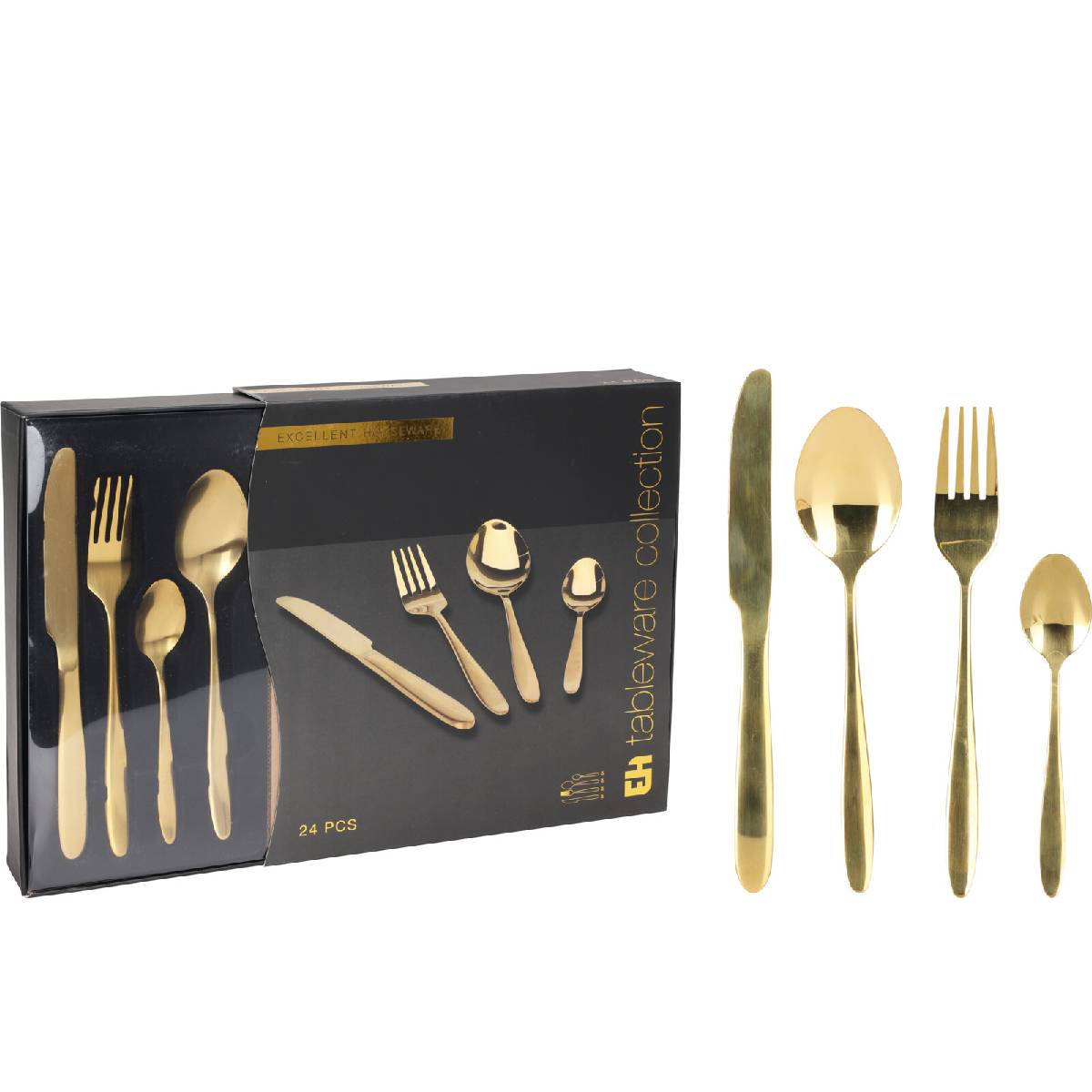 Set Cubiertos 24Pz Acero Dorado image number null