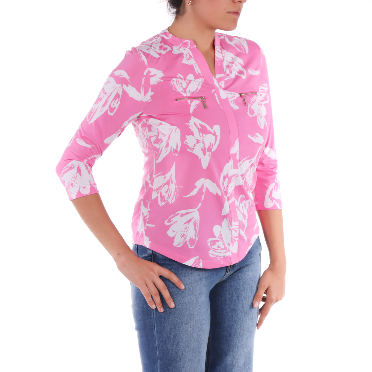 Blusa Floral Manga 3/4 Cuello Mandar&iacute;n Rosa Life Styler para Mujer Petite image number null