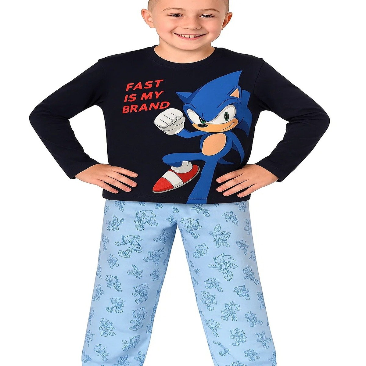 Pijama de Playera Manga Larga y Pantal&oacute;n con Dise&ntilde;o Sonic para Ni&ntilde;o image number null