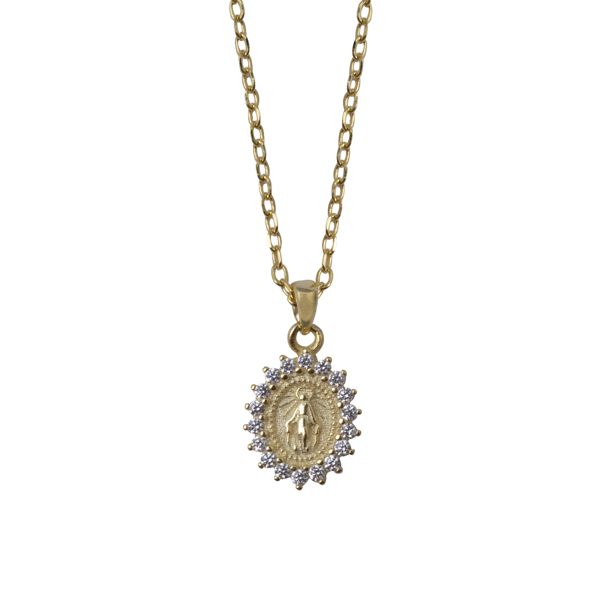 Medalla Virgen Plata .925 con Ba&ntilde;o e Oro y Cubic Circonias Joyer&iacute;a Religiosa image number null