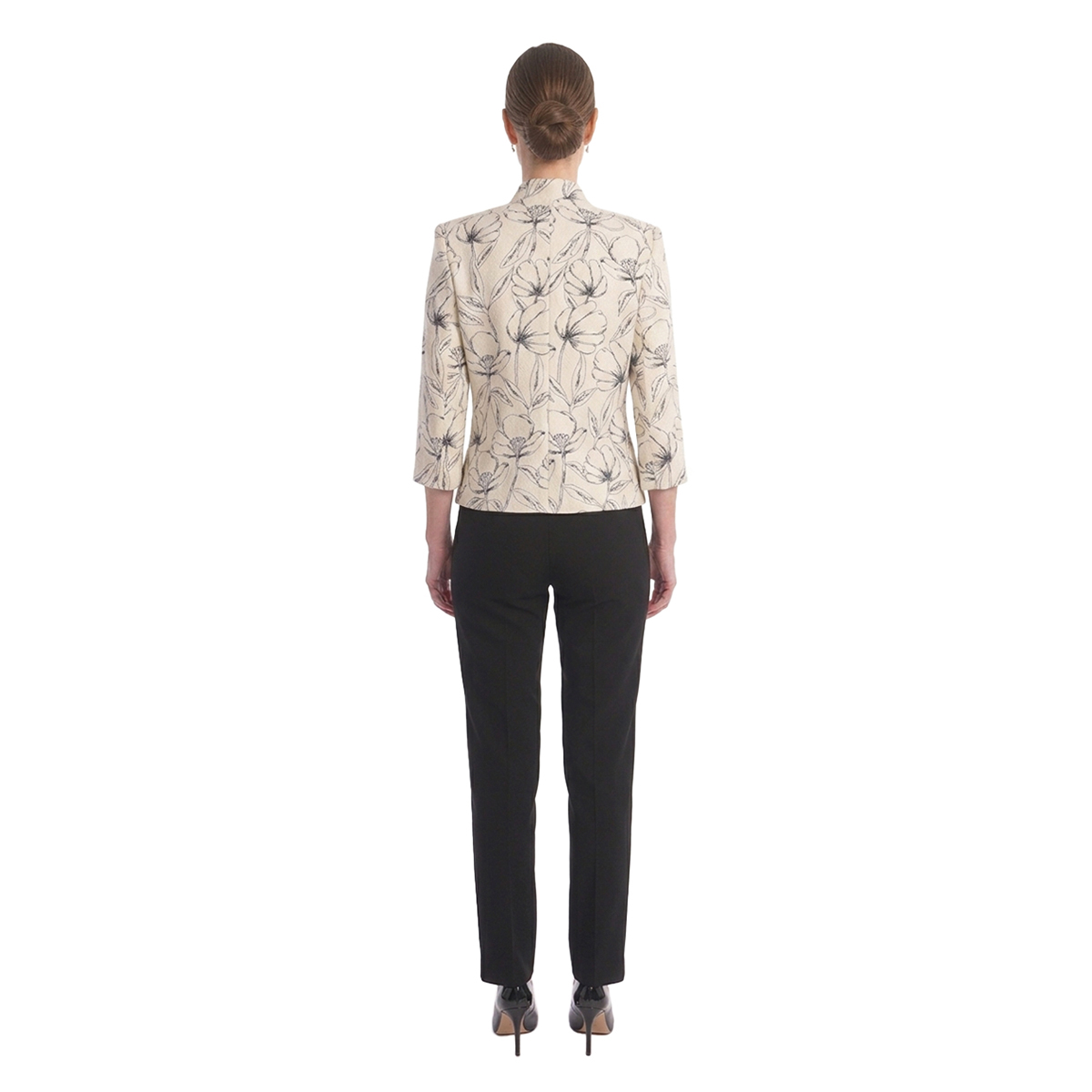 Conjunto 3 piezas saco estampado  con top y pantal&oacute;n liso Diva para mujer image number null