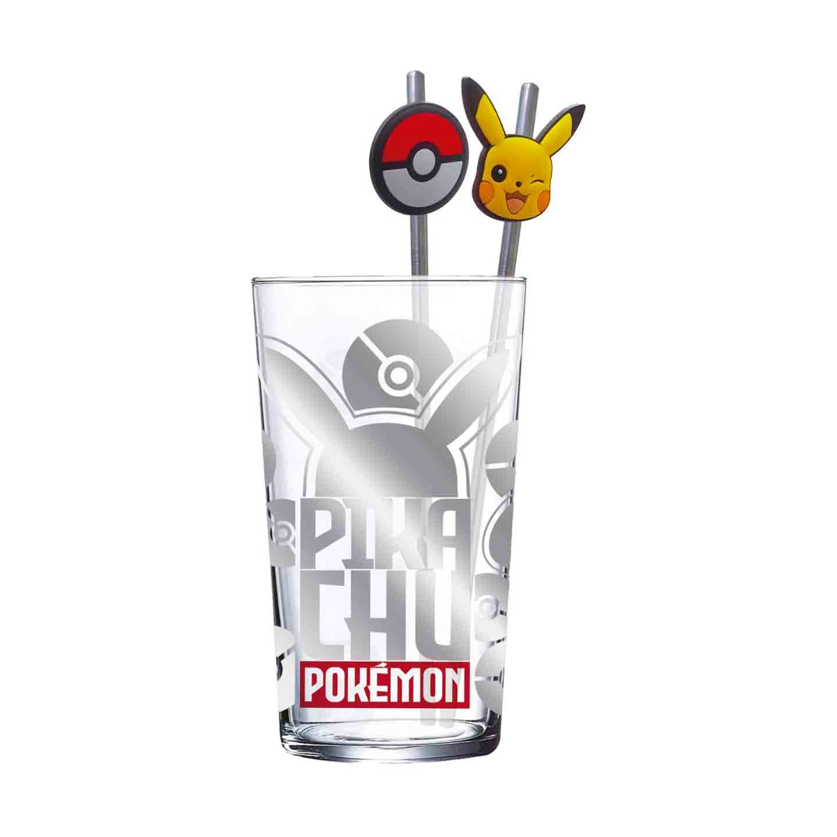 Vaso Pokemon Vidrio Con 2 Popotes Metal image number null