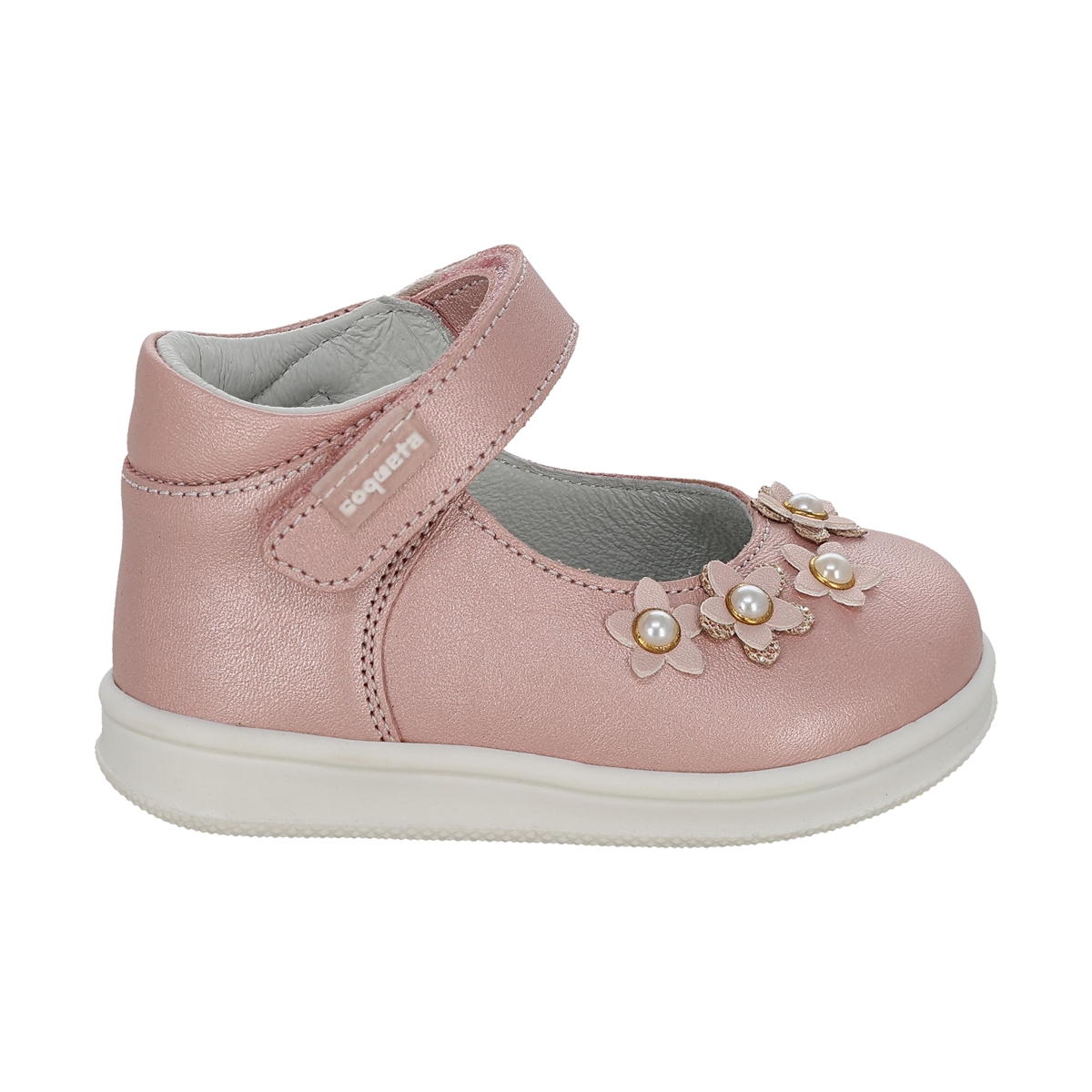 Zapato con Aplicaci&oacute;n Flores Coqueta Rosa Ajuste Velcro para Ni&ntilde;a image number null