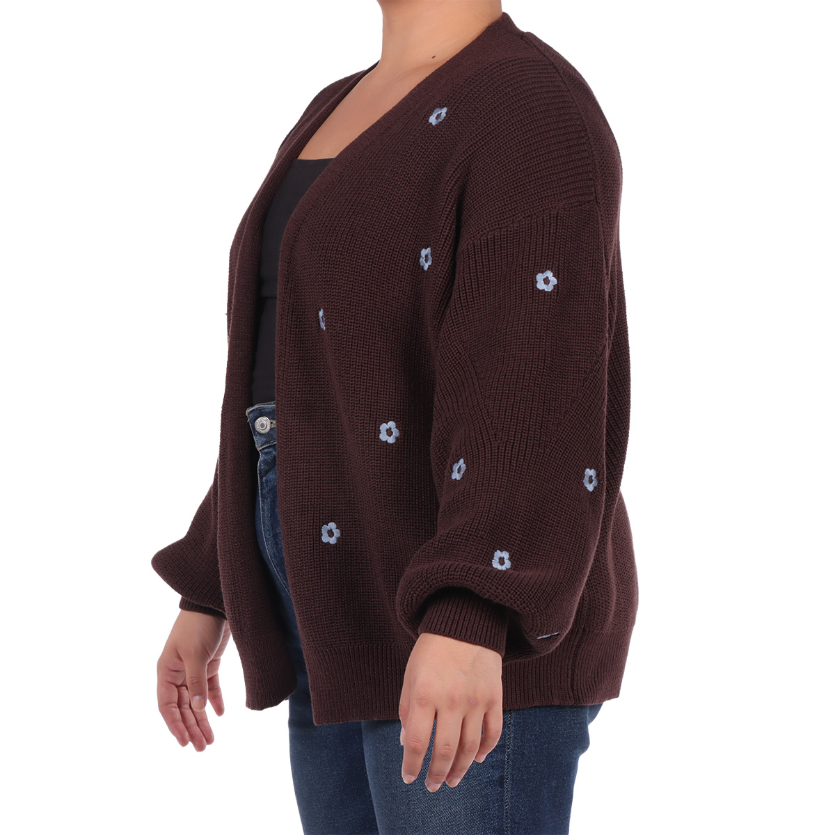 C&aacute;rdigan Abierto con Bordado Floral Dex Plus para Mujer Curvy image number null