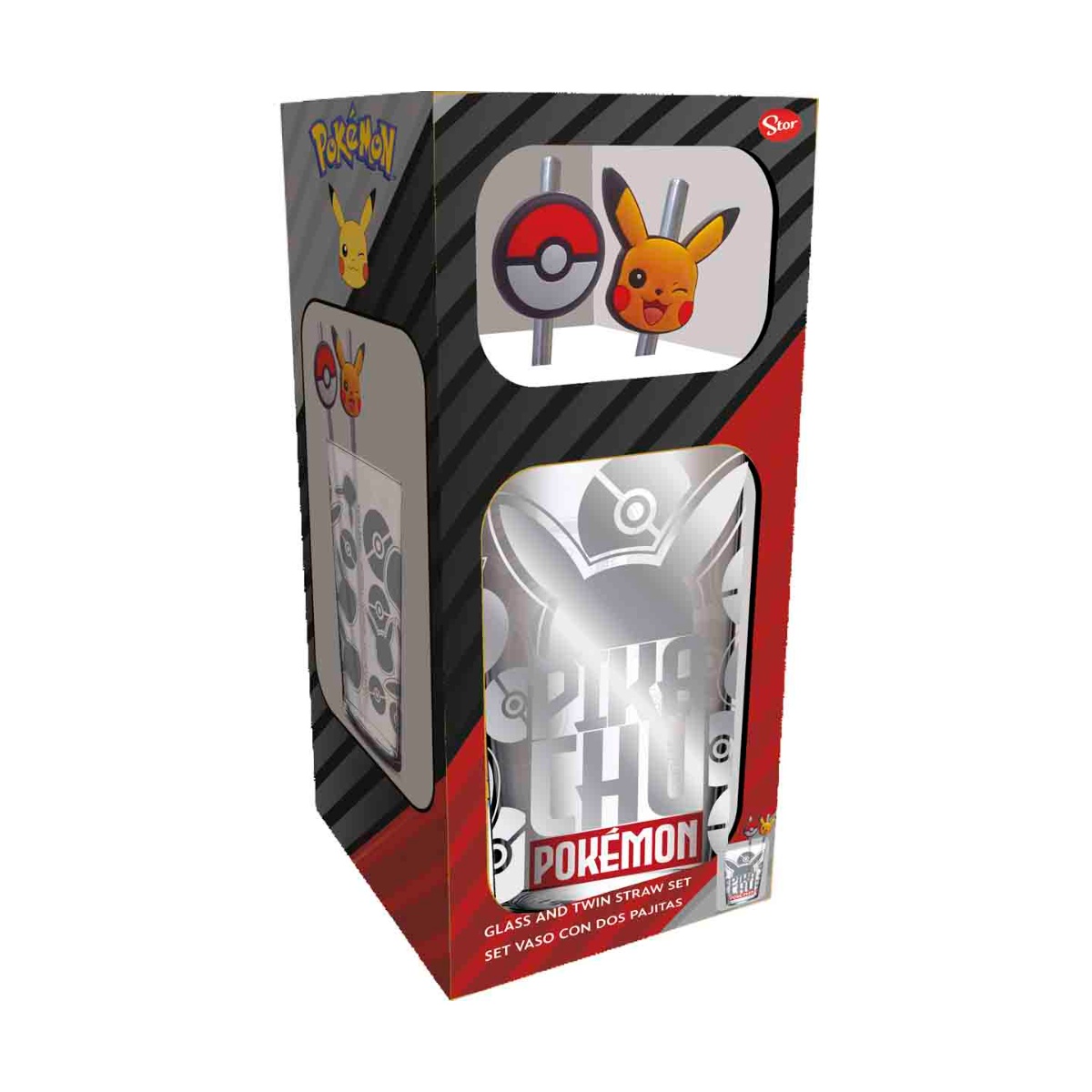 Vaso Pokemon Vidrio Con 2 Popotes Metal image number null