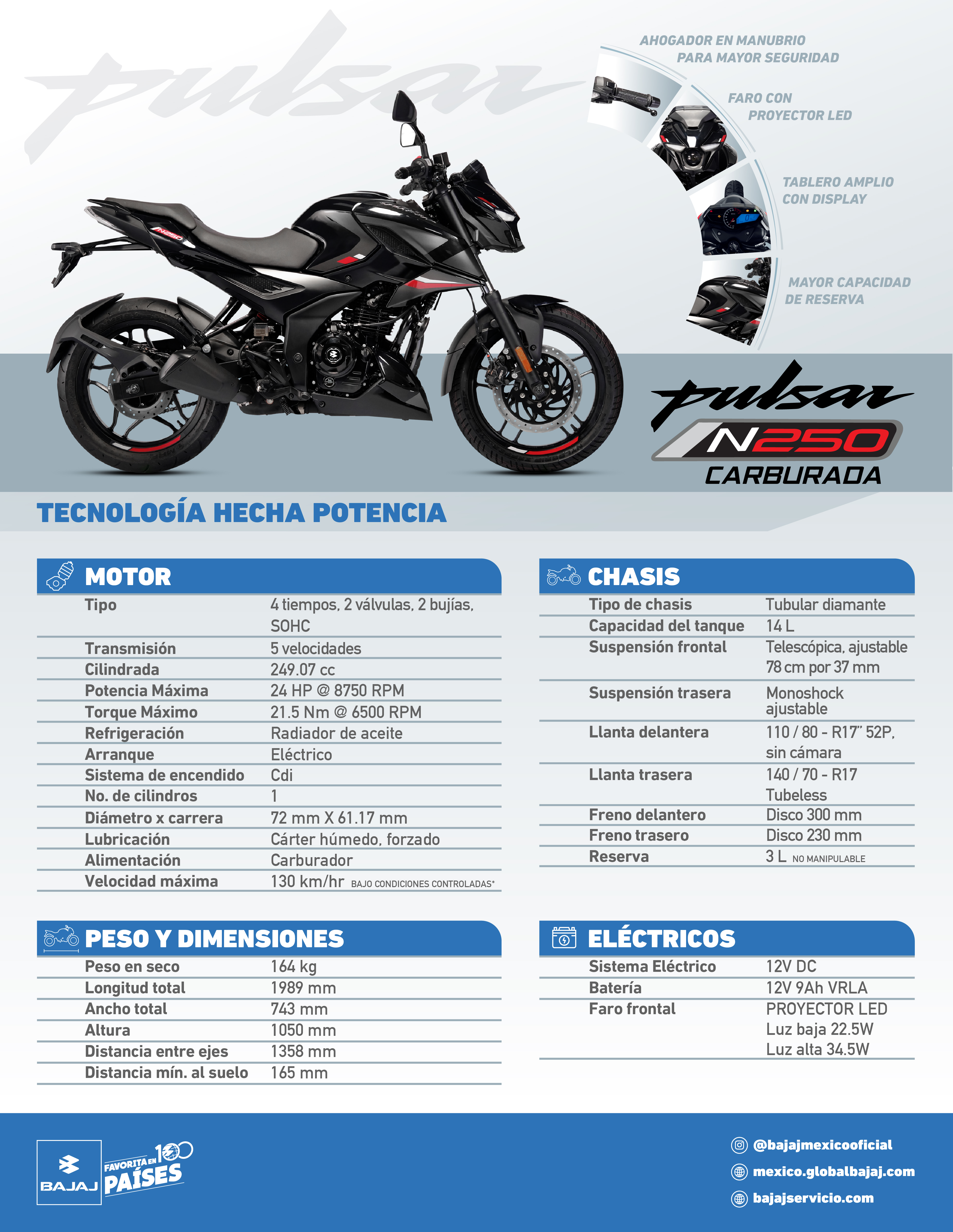 Motocicleta Bajaj Pulsar N250 Carburada Negro 2026 image number null