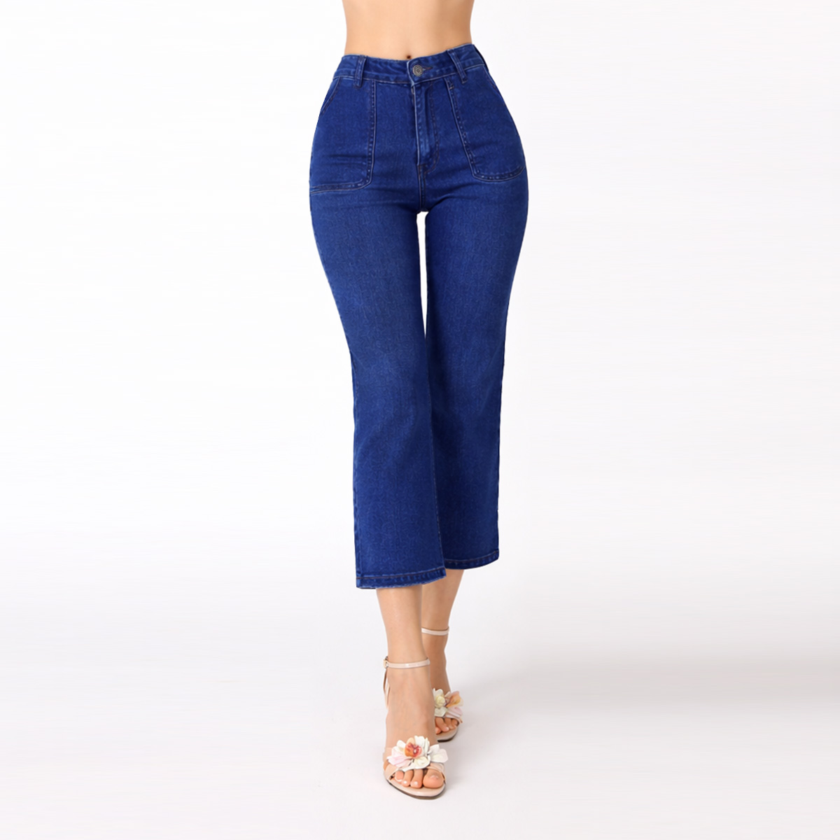 Jeans Corte Recto Cropped Con Blsas Parche Beronna Para Mujer Petite image number null