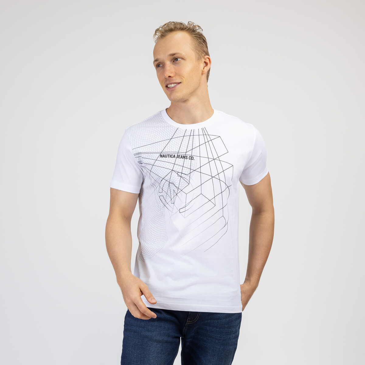 Playera Regular Fit con Dise&ntilde;o Nautica Blanco Manga Corta Cuello Redondo para Hombre image number null
