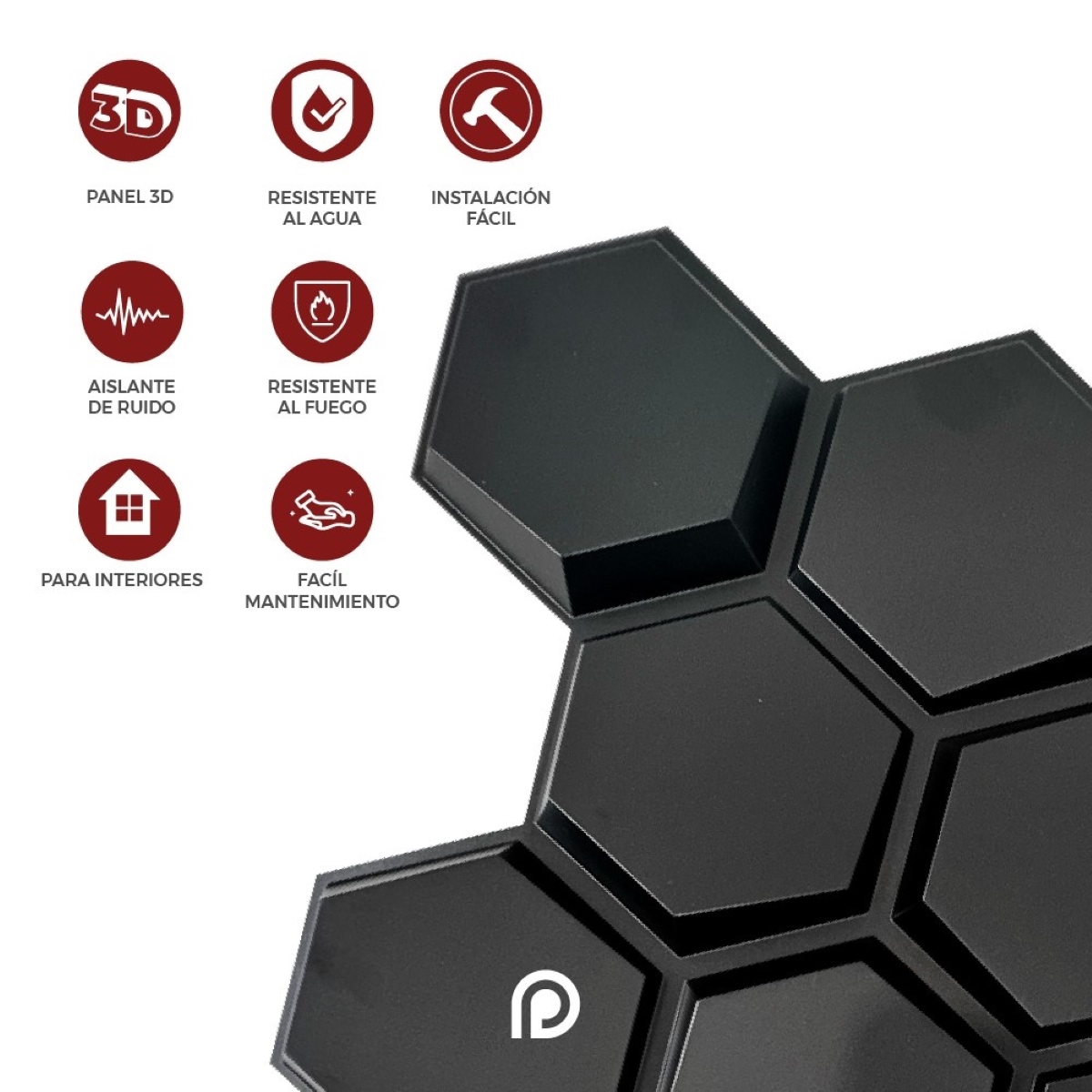 Panel decorativo 3D Miel Negro 50x50cm Deco PVC image number null