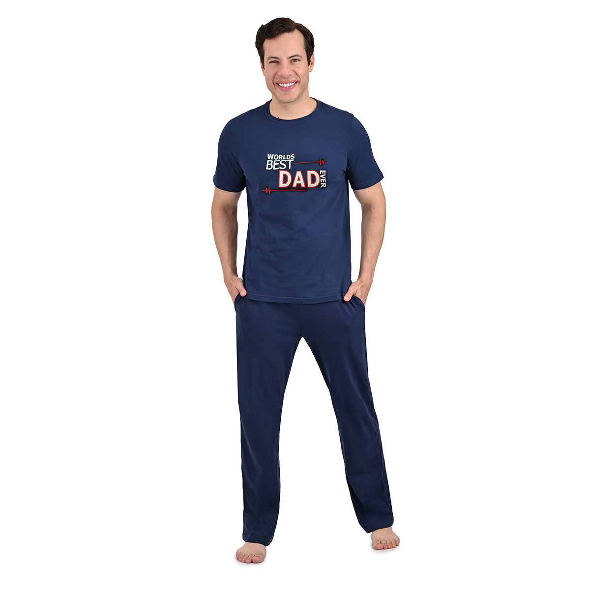 Pijama Isotoner Azul Oscuro Playera Manga Corta y Pantal&oacute;n Recto para Hombre image number null