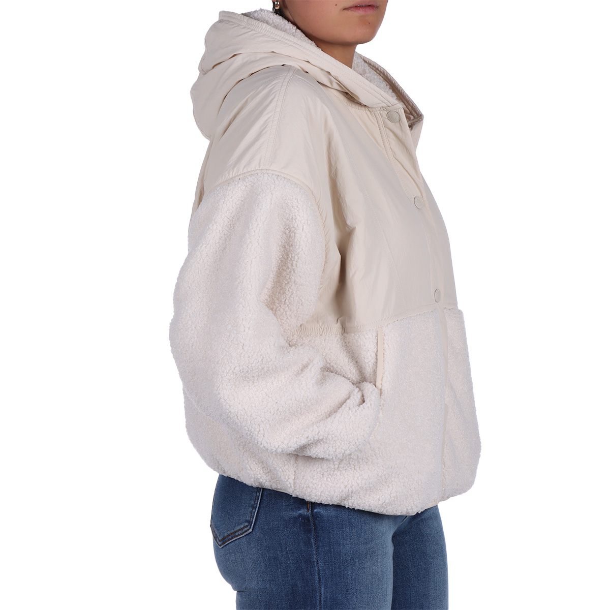 Chamarra Tejido Sherpa y Liso con Capucha Jeanious Mujer image number null