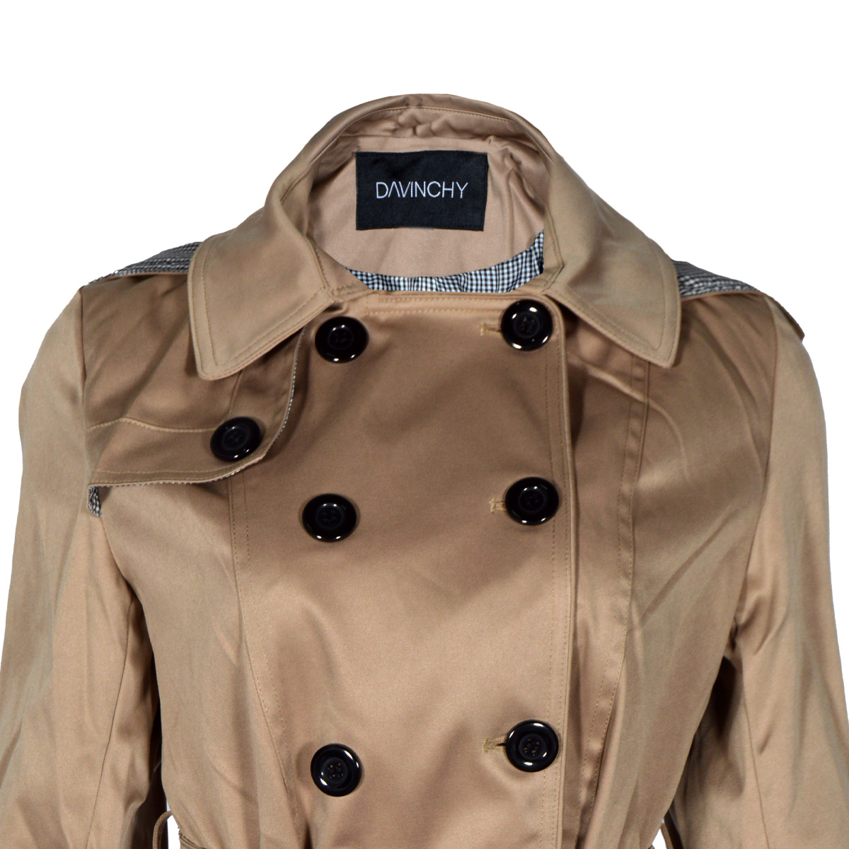 Gabardina Con Solapa Y  Cinturon Davinchy Para Mujer Casual image number null
