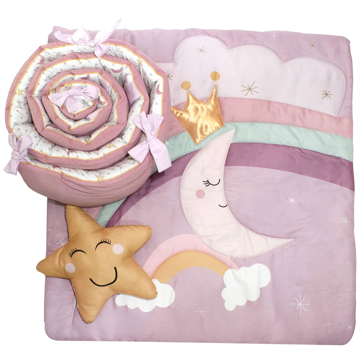 Juego de Cuna Cary Princesa Luna 95x140 cm 4 Piezas Lila image number null