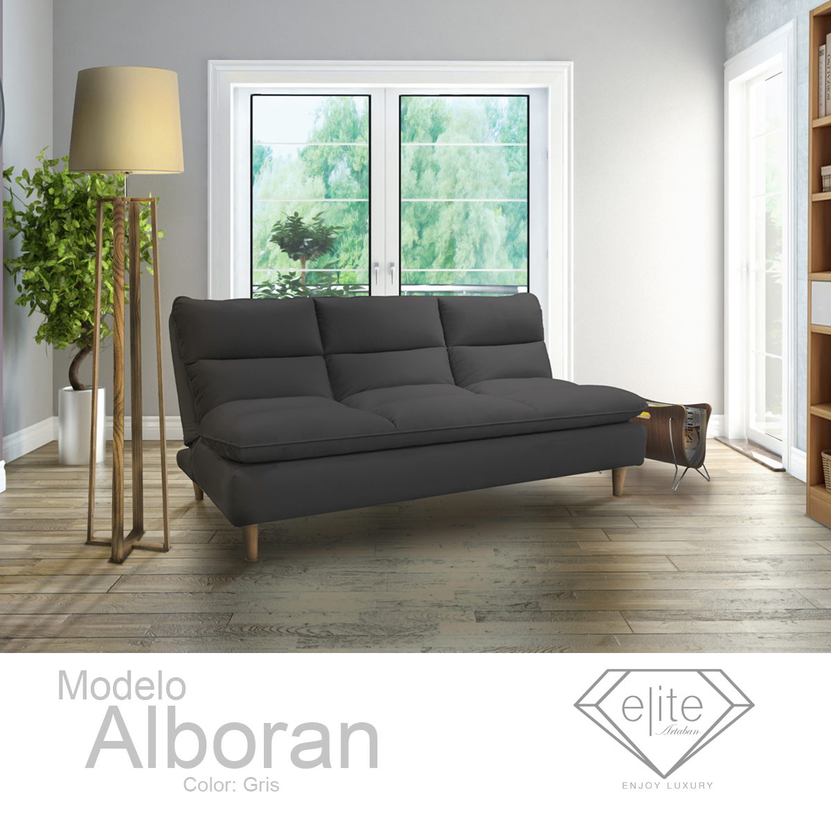 Sof&aacute; Cama Albor&aacute;n Gris Artaban image number null
