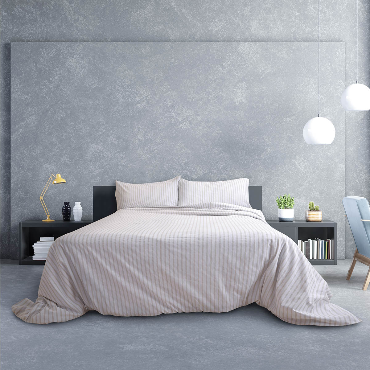 Funda Duvet  Matrimonial / queen Rayas Blanco Con 100% algod&oacute;n Home Nature image number null