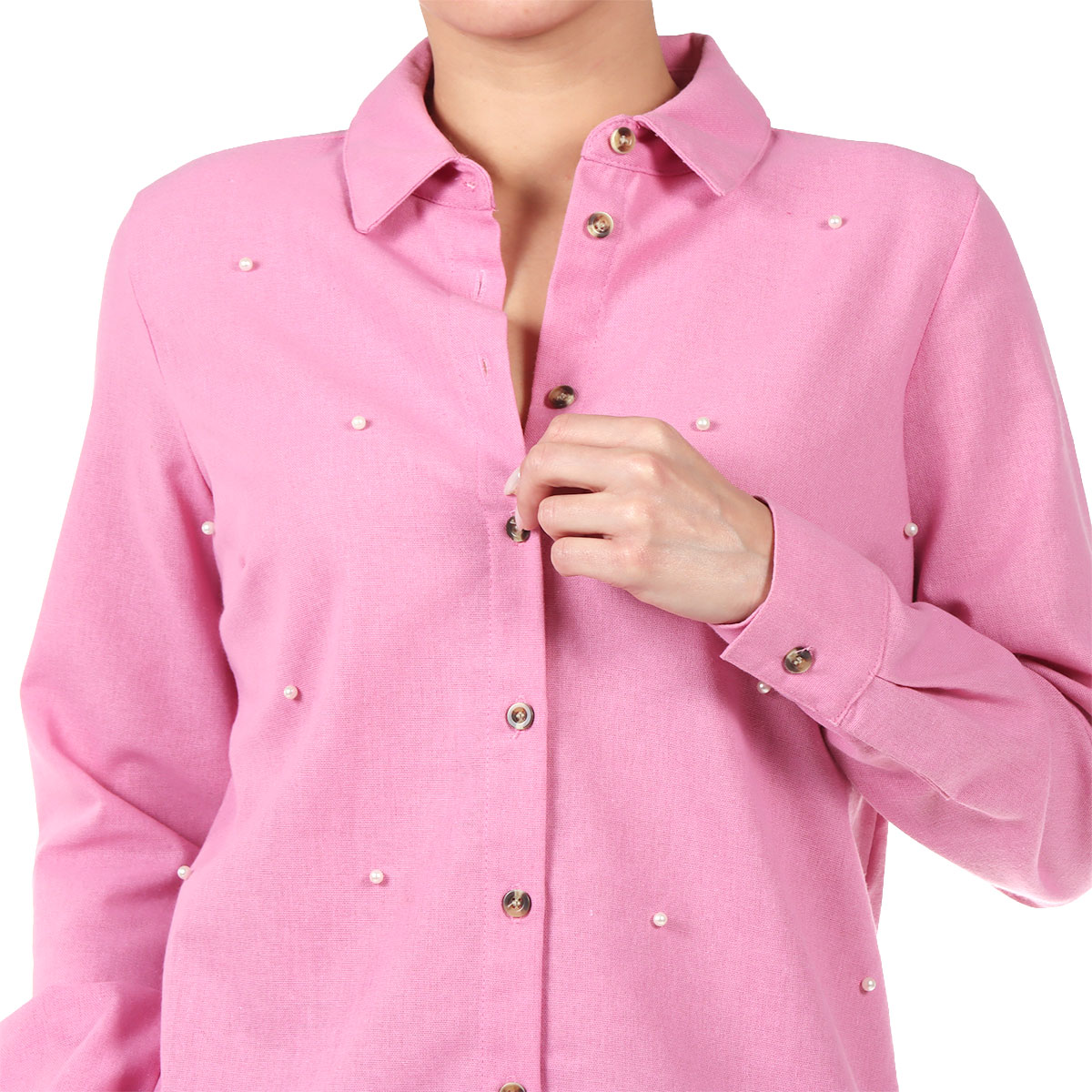 Blusa Camisera Botones Perlas Studio Si para Mujer image number null