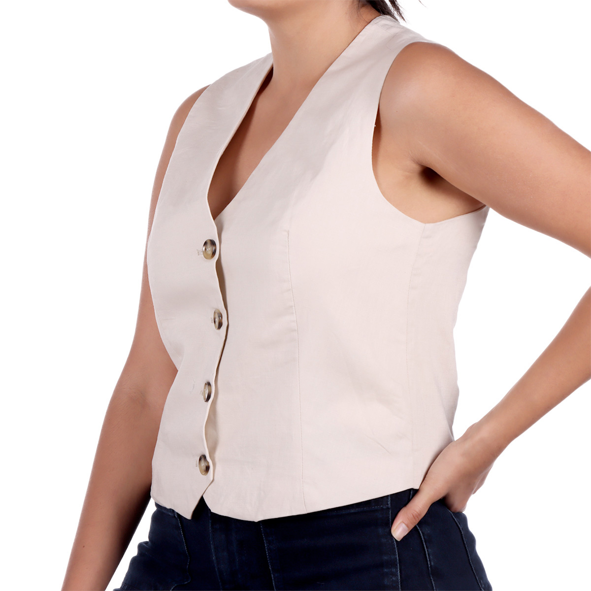 Chaleco Lino Algod&oacute;n con Botones Arqueology para Mujer image number null