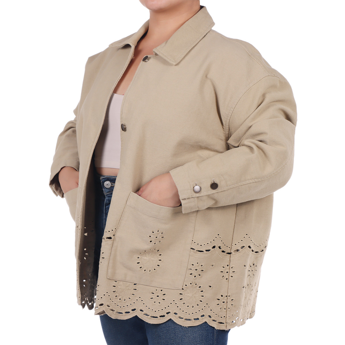 Chamarra Algod&oacute;n Dise&ntilde;o Calado Casual para Dex Plus para Mujer Curvy image number null