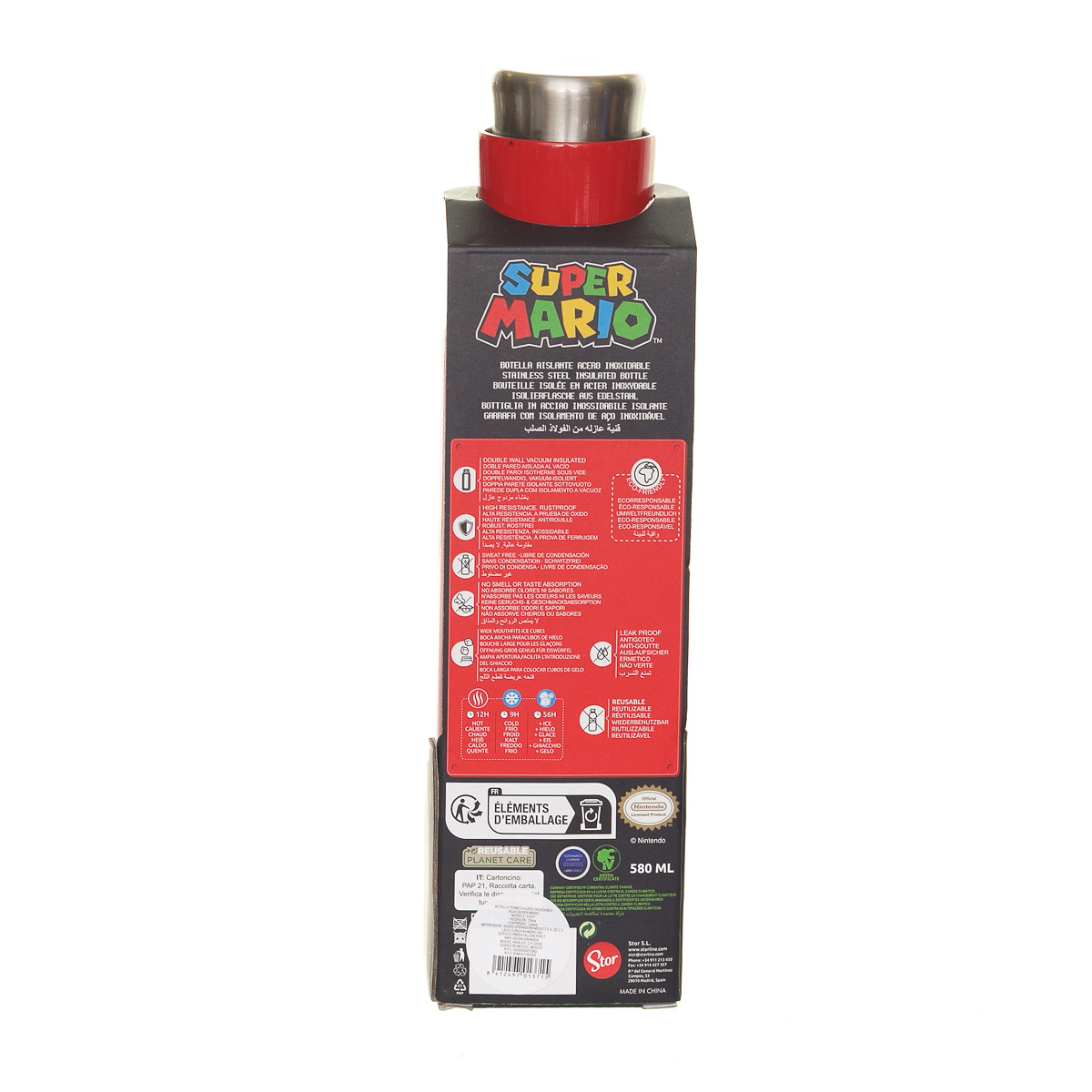 BOTELLA T&Eacute;RMICA ACERO INOXIDABLE ROJO SUPER MARIO image number null
