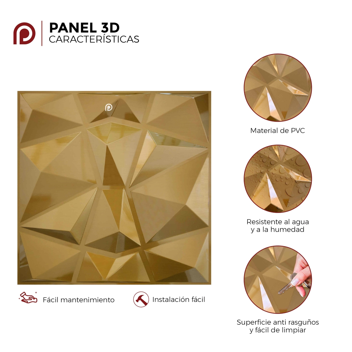 Panel decorativo 3D Cuarzo Oro 50x50cm Deco PVC image number null