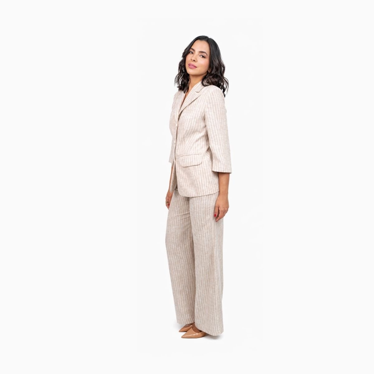 Conjunto de 2 Piezas Saco Solapa y Pantal&oacute;n Rayas La Difference para Mujer image number null