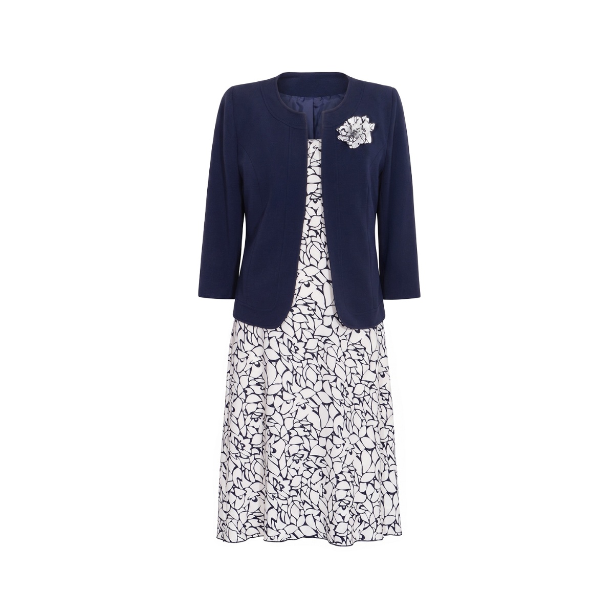 Conjunto Dos Piezas Saco Liso Y Vestido Estampado Joces Para Mujer image number null