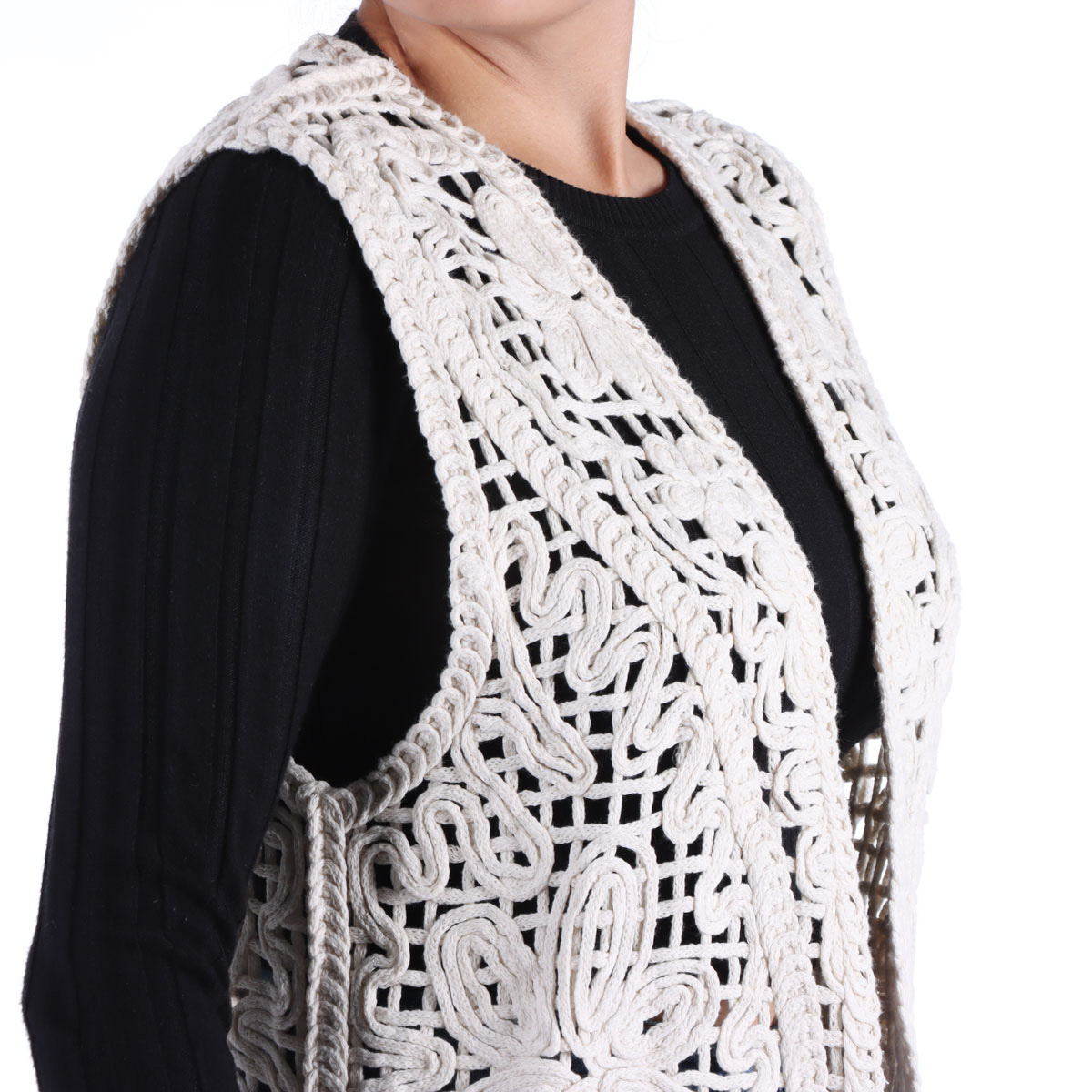 Chaleco Abierto Tejido de Algod&oacute;n Crochet Arqueology Mujer image number null