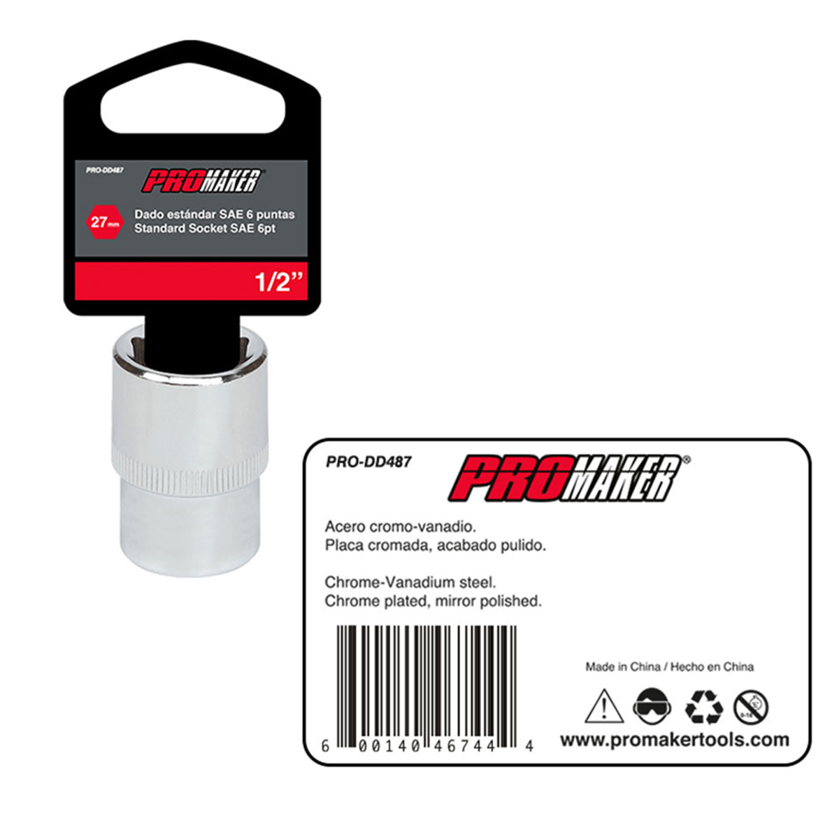 Dado Corto Hexagonal Cromado Promaker 1/2" X 27MM image number null