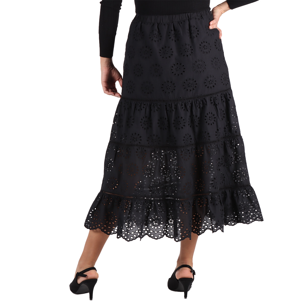 Falda Larga Algod&oacute;n Bordada Arqueology Mujer image number null