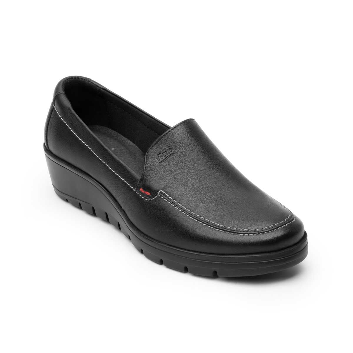 Mocas&iacute;n Negro Para Mujer Con Cu&ntilde;a Suela Dentada Flexi image number null