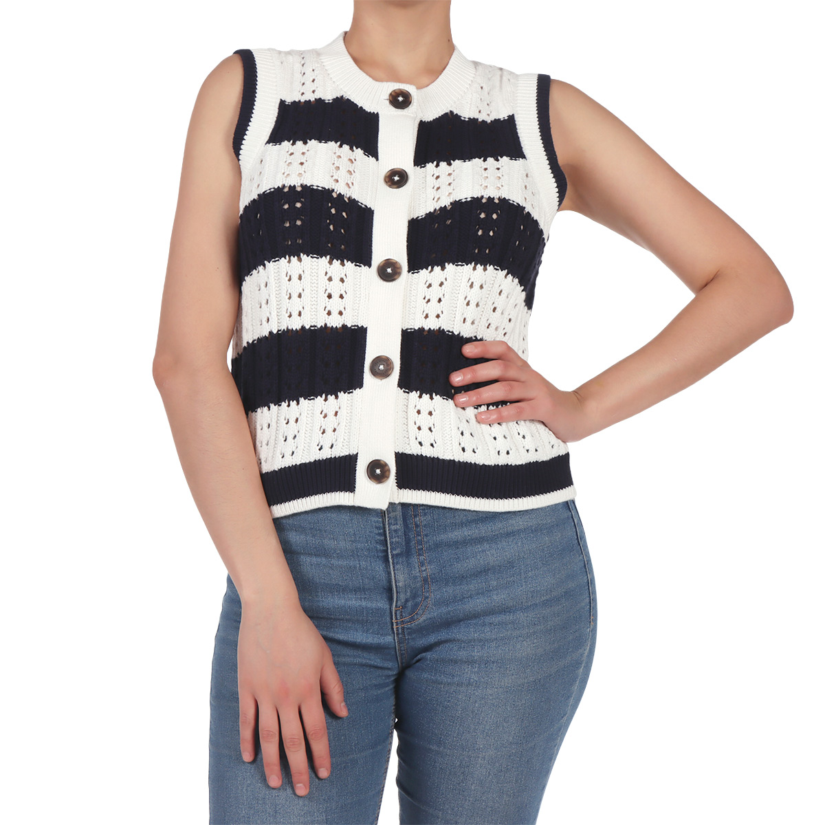 Chaleco Calado Rayas con Botones OVS para Mujer image number null
