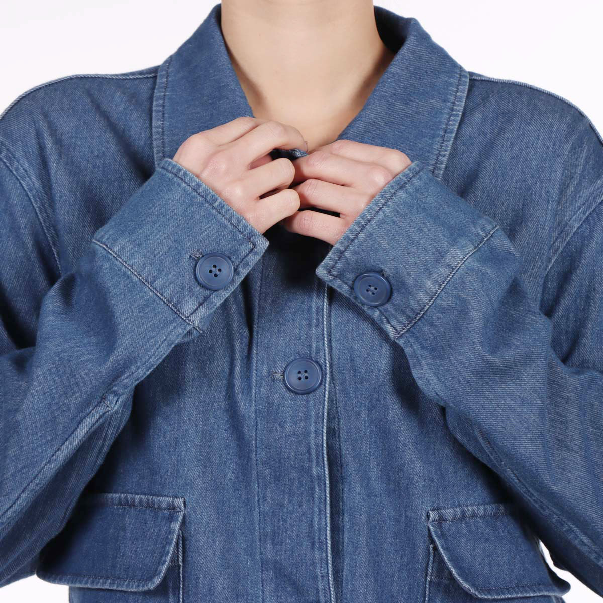 Saco Mezclilla Botones Solapa Casual Lifestyler Mujer image number null