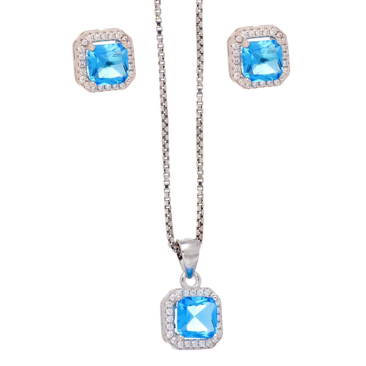 Set Arete y Dije Con Cadena Con Circonita Aquamarina En Plata 925 Farfalla Bonetti image number null