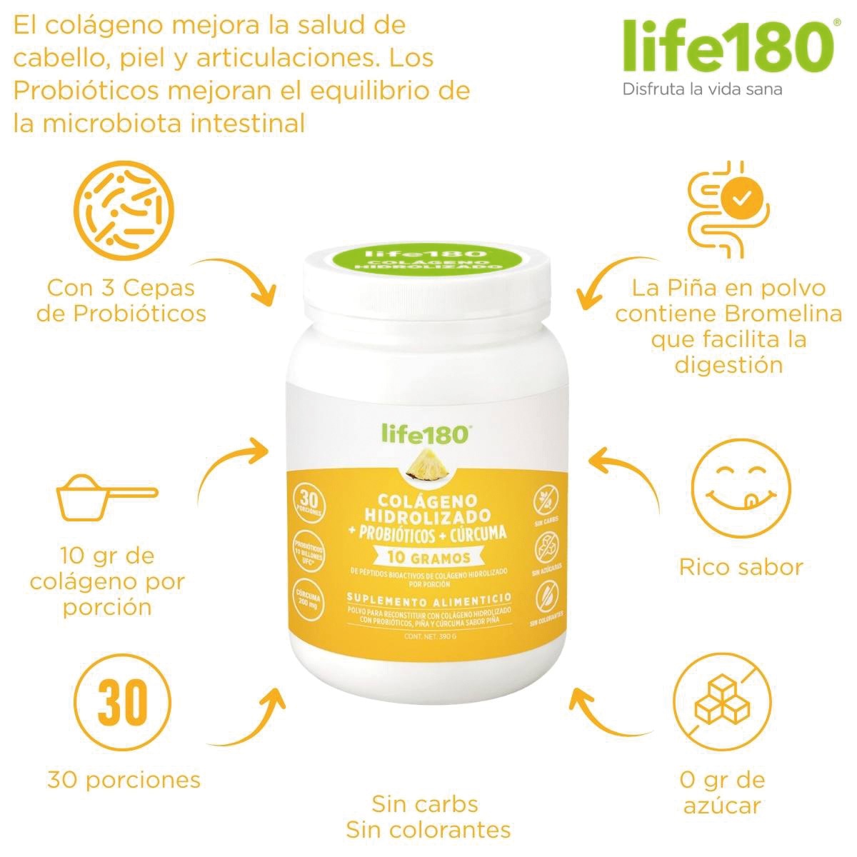Colageno  Con Probioticos Y Curcuma Life 180 image number null