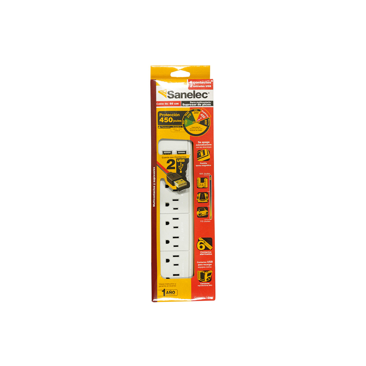 Sanelec 1356 Supresor De Picos 2 Entradas Usb image number null