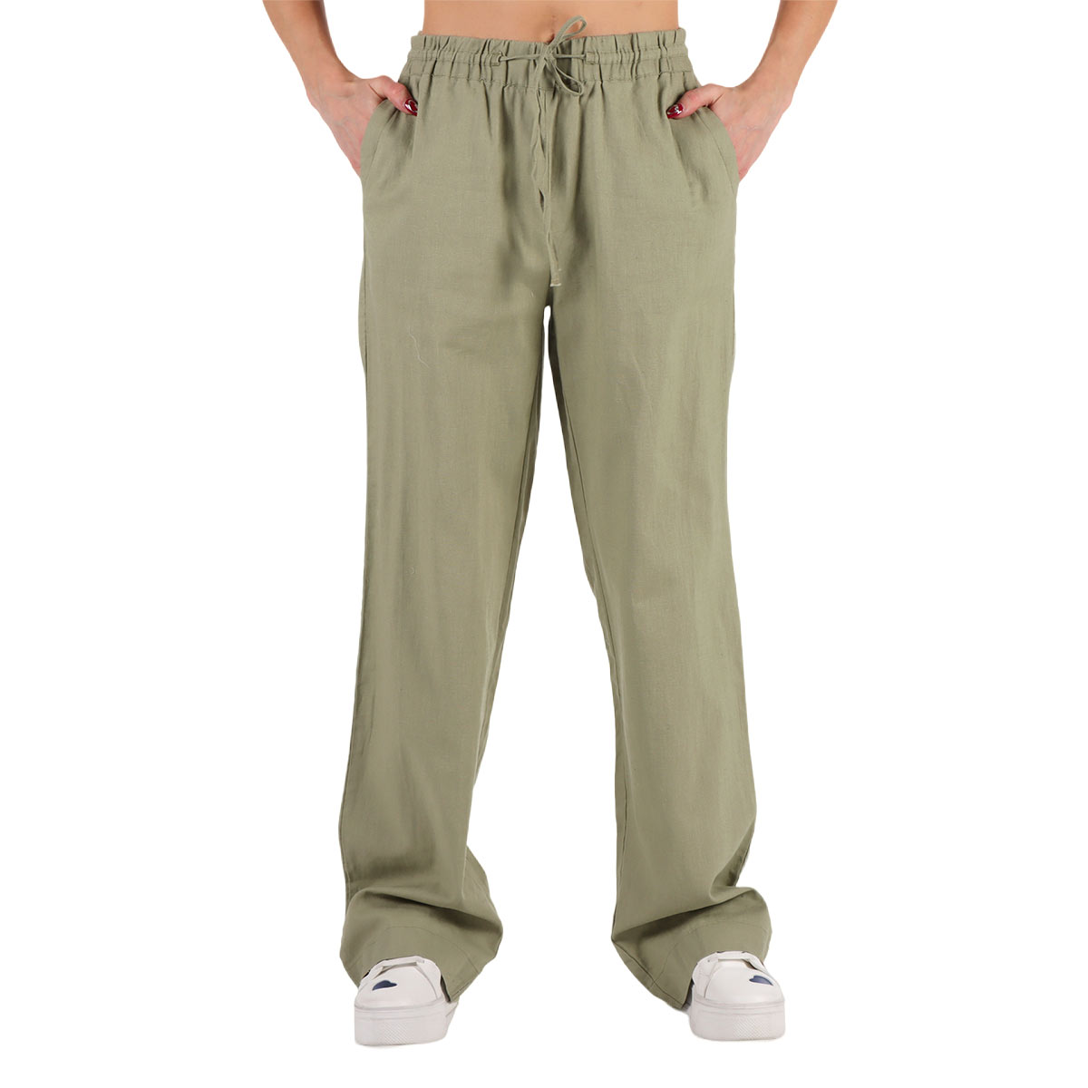 Pantal&oacute;n de Lino Pierna Ancha Tiro Medio Lifestyler Mujer image number null